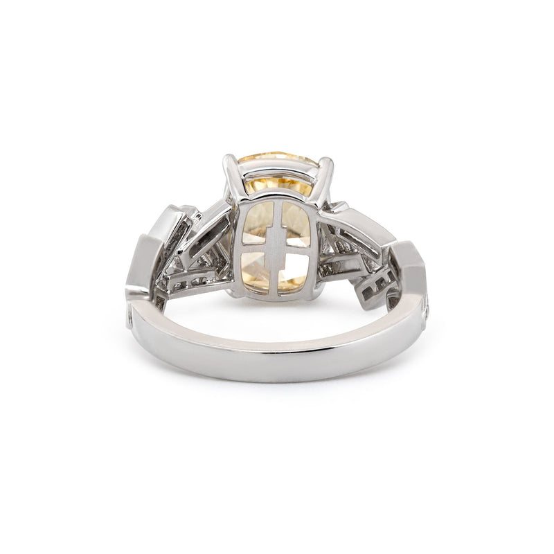 3.49CT Cushion Lab Yellow Lab Diamond Ring with Geometric - designed Band - FIORESE JEWELRY