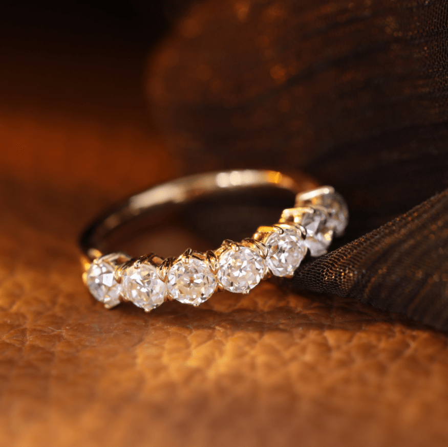 3.5mm Old European Cut Lab Diamond 7 Stone Half Eternity Ring - FIORESE JEWELRY