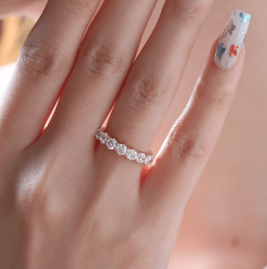 3.5mm Old European Cut Lab Diamond 7 Stone Half Eternity Ring - FIORESE JEWELRY