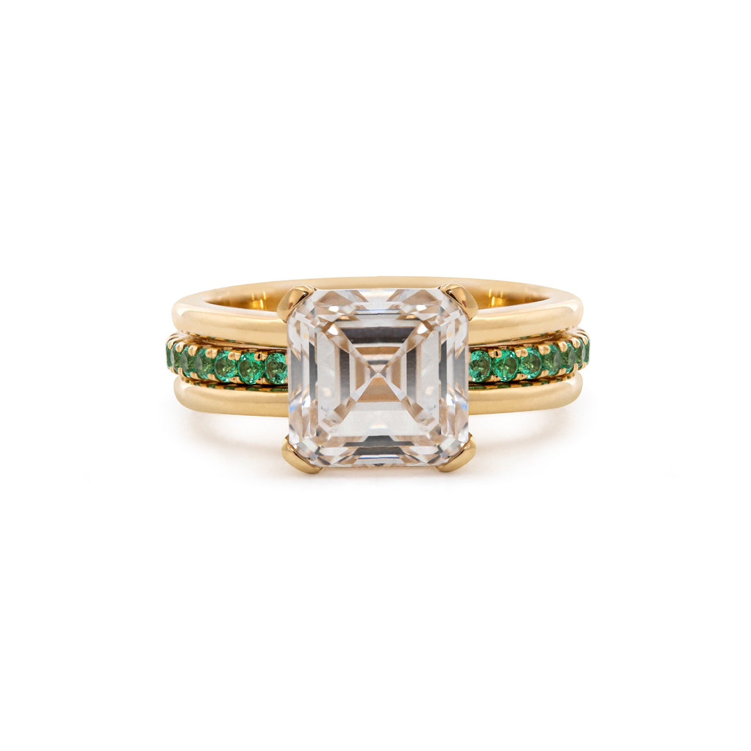 3.75CT Asscher Cut Lab Diamond Double Band Ring with Gem Insert Space - FIORESE JEWELRY