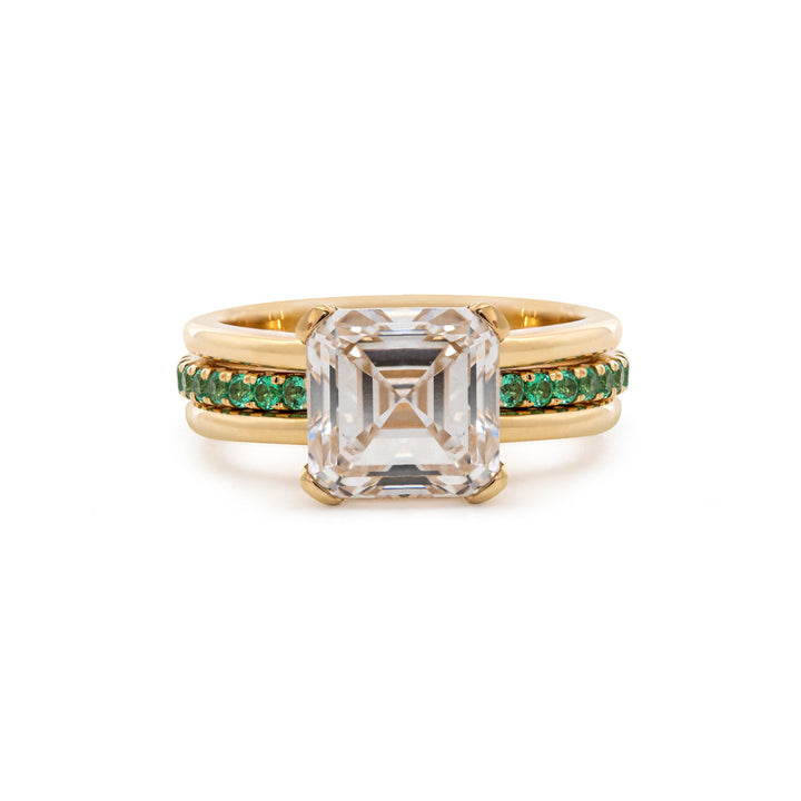 3.75CT Asscher Cut Lab Diamond Double Band Ring with Gem Insert Space - FIORESE JEWELRY