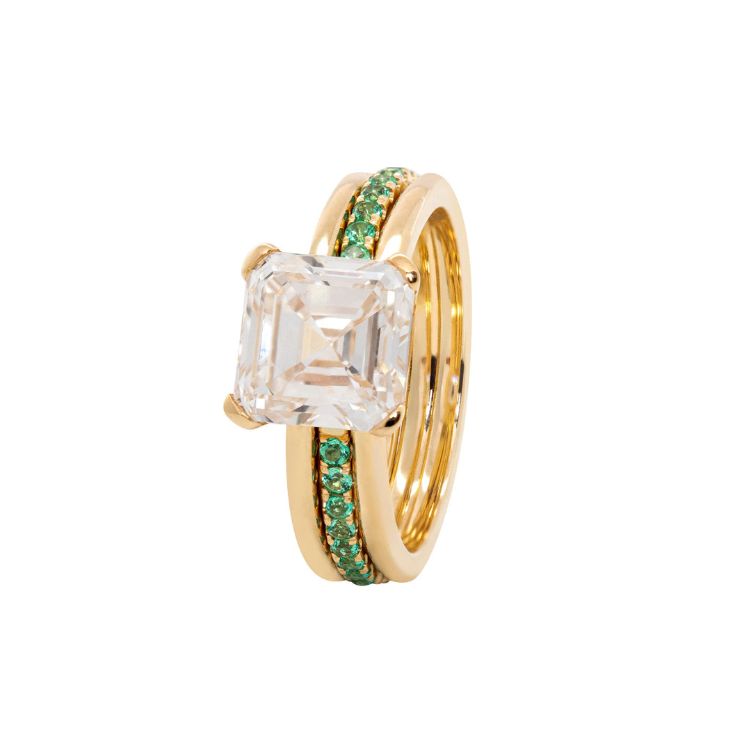 3.75CT Asscher Cut Lab Diamond Double Band Ring with Gem Insert Space - FIORESE JEWELRY