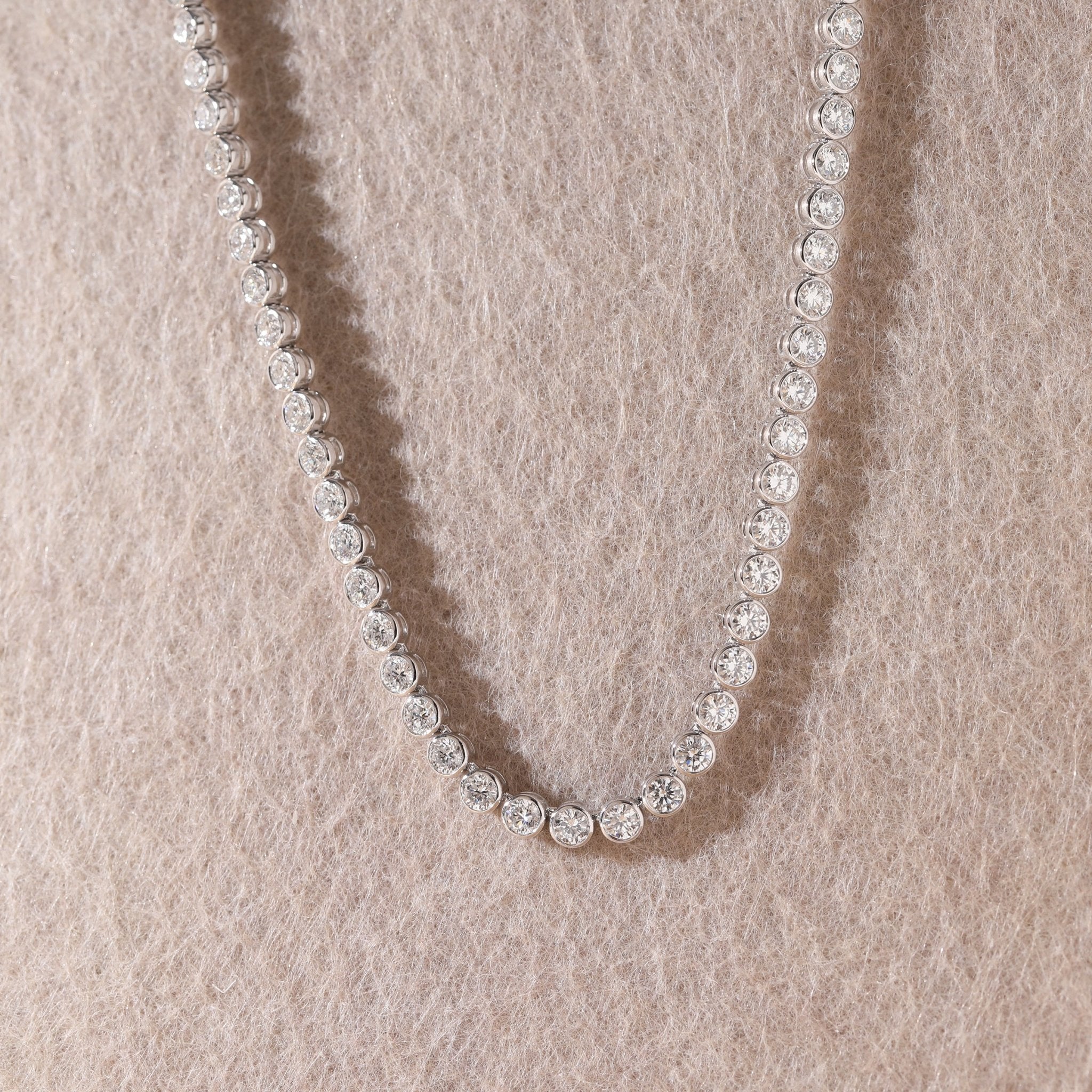 3.8mm Round Cut Lab Diamond Bezel Basket Tennis Necklace - FIORESE JEWELRY