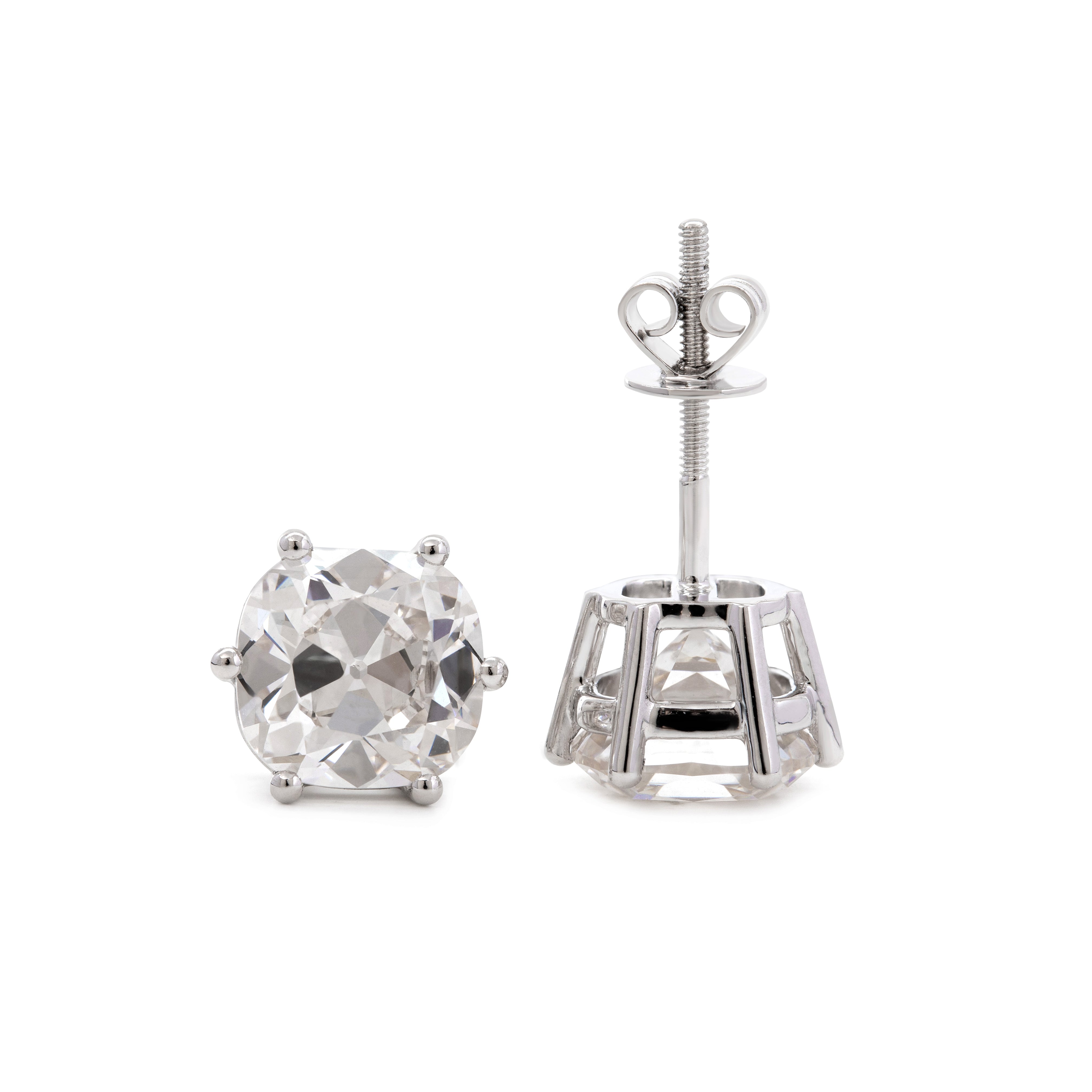 Platinum 6 ct tw Old Mine Cut Lab Diamond 6 Round Prongs Basket Stud Earrings