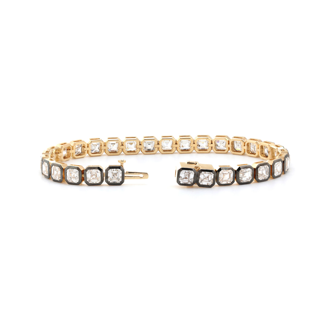 4×4mm Asscher-Cut Lab Diamond Black Rhodium Bezel Tennis Bracelet