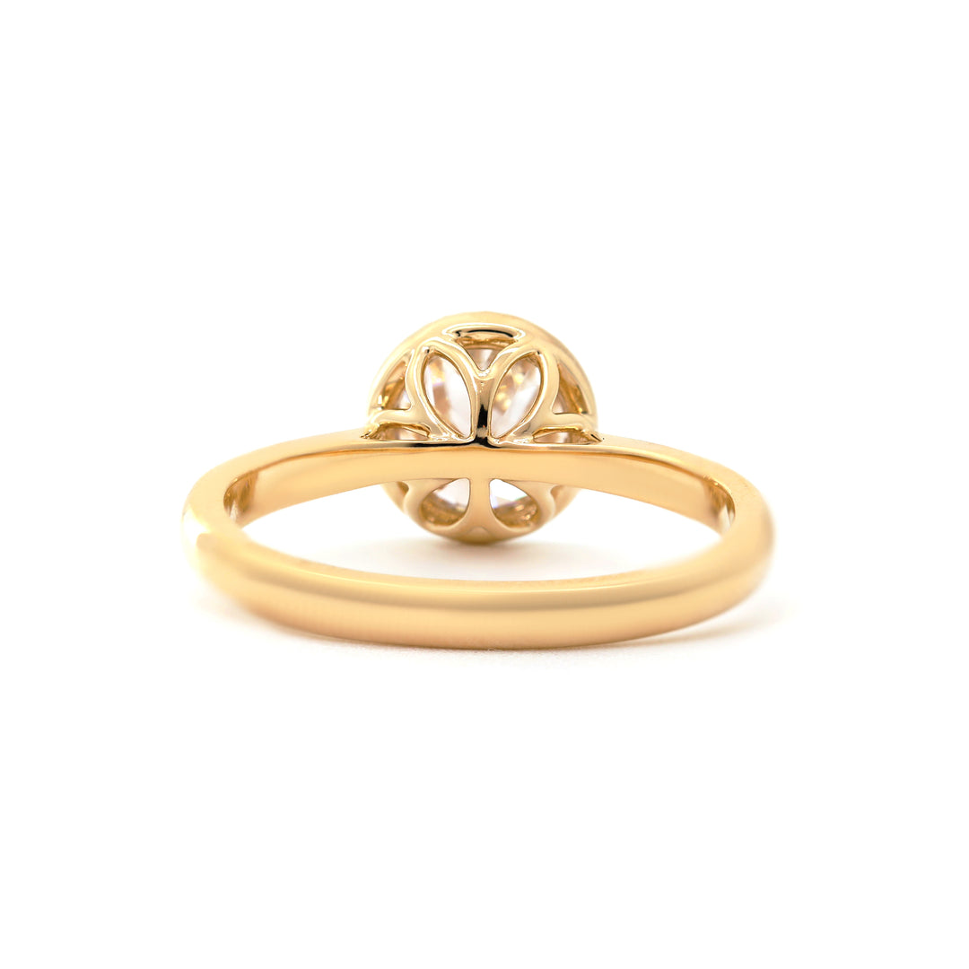 Old European-Cut Lab Diamond Bezel Solitaire Ring with Floral Basket