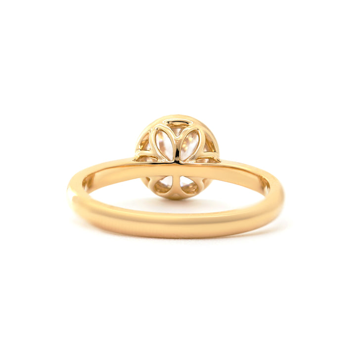 Old European-Cut Lab Diamond Bezel Solitaire Ring with Floral Basket