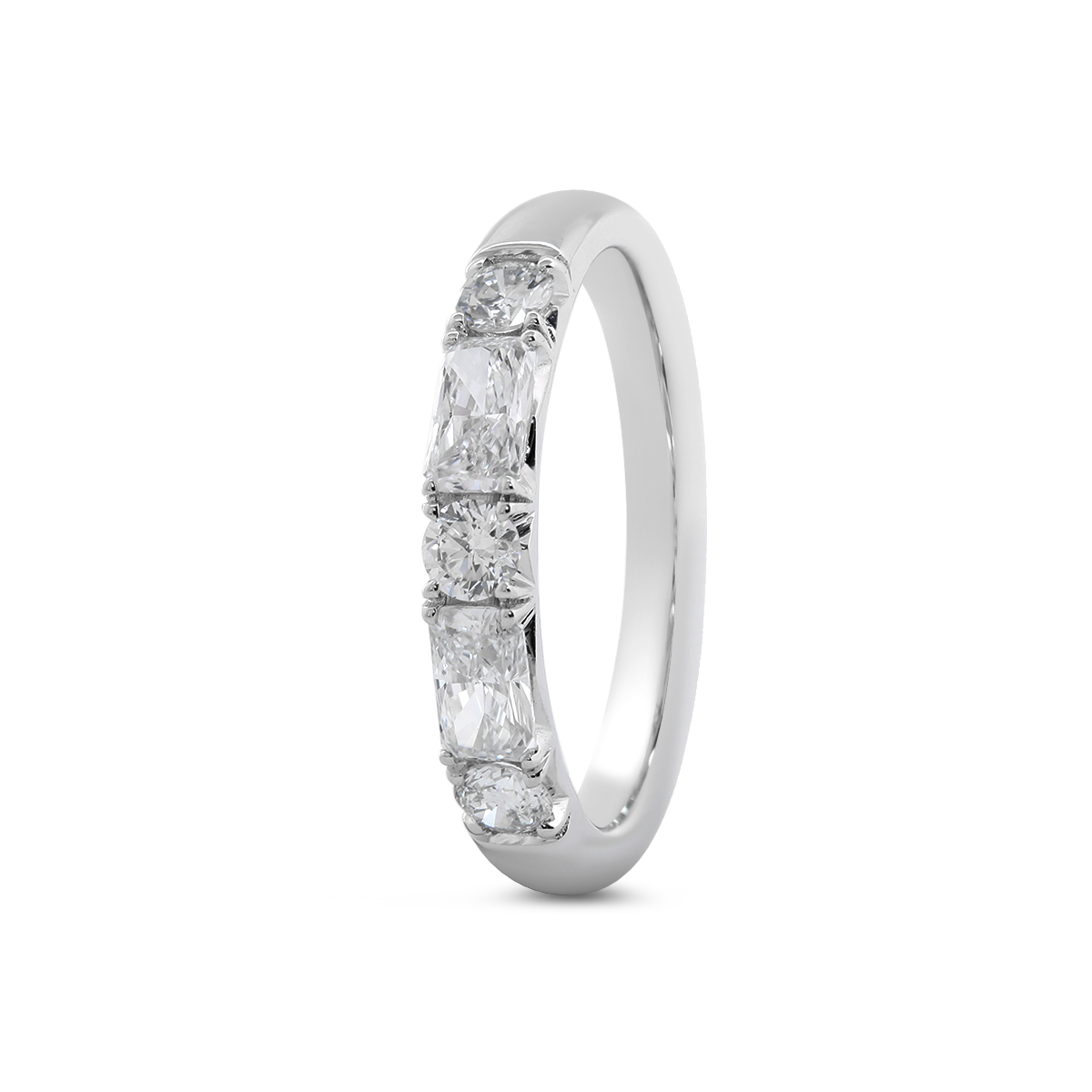 14K White Gold Round and Radiant Cut Lab Diamond 5 Stone Half Eternity Ring