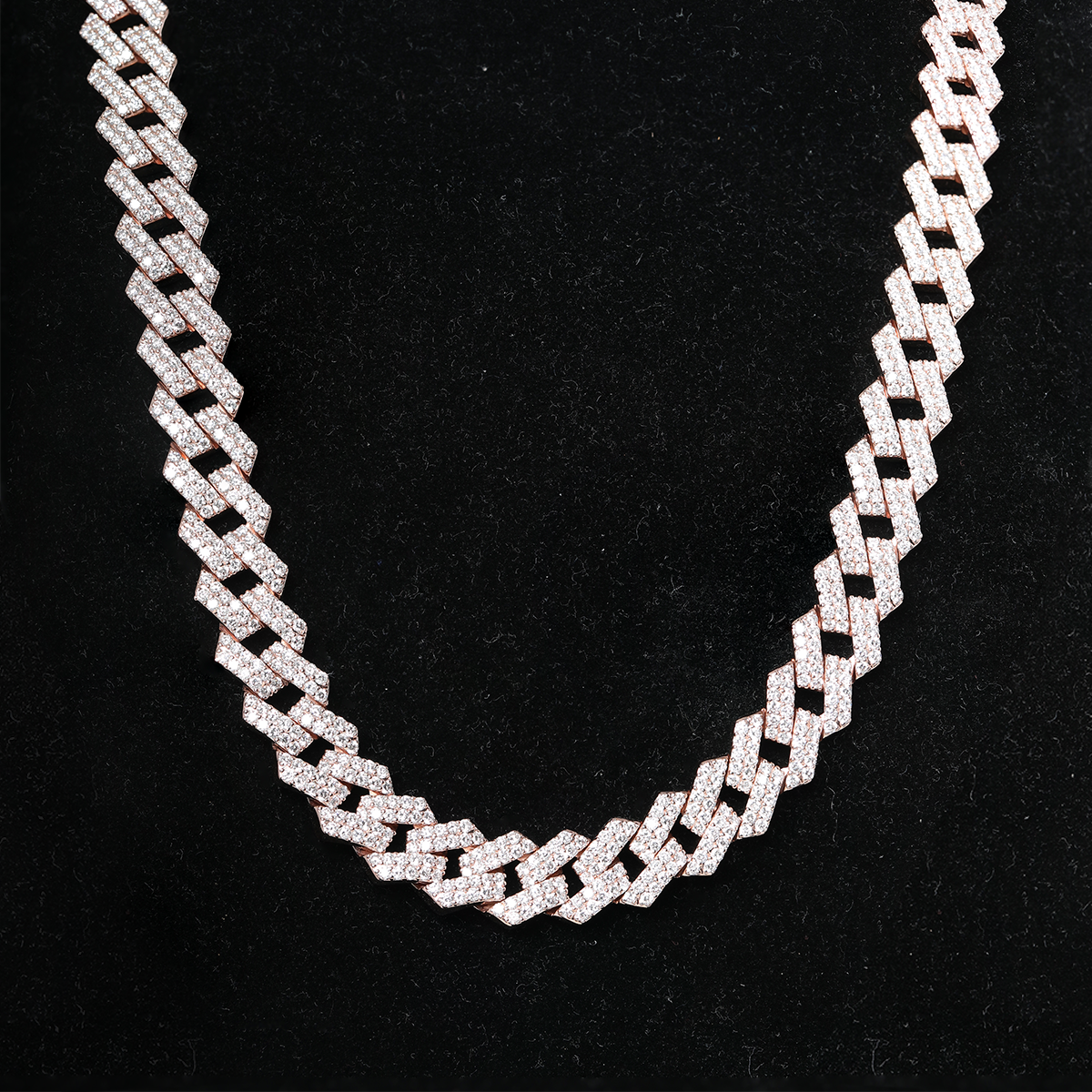 14K Rose Gold Iced Out Cuban Link Chain Necklace with Round Lab Diamond