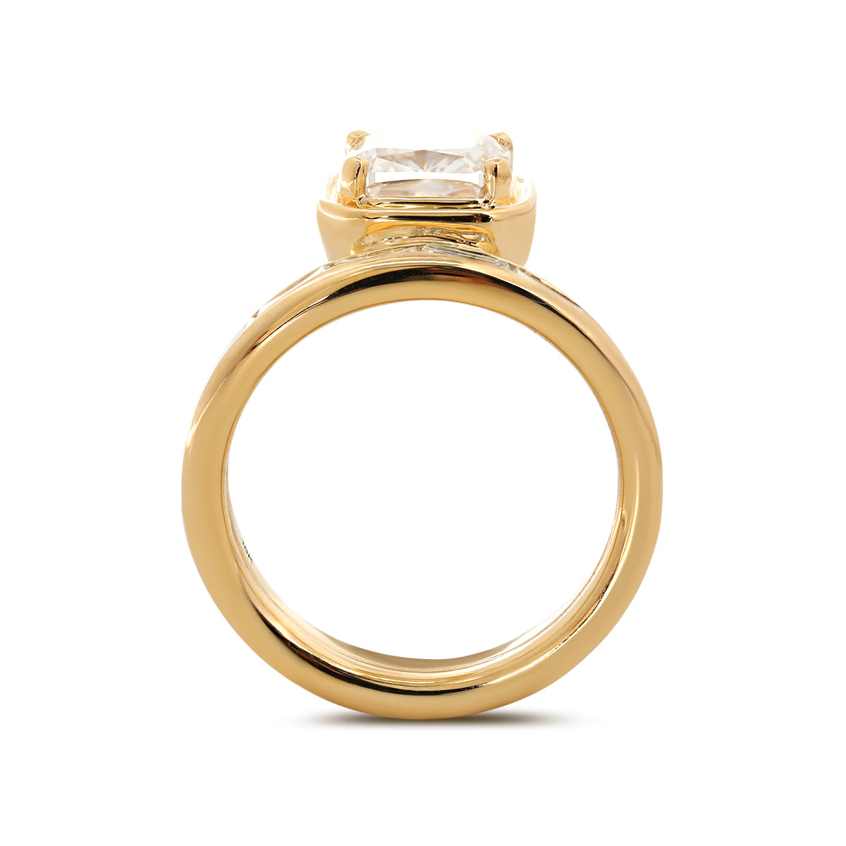 18K White Gold 2.5ct Cushion Lab Diamond Ring with Baguette Cut Lab Diamond Side-stones
