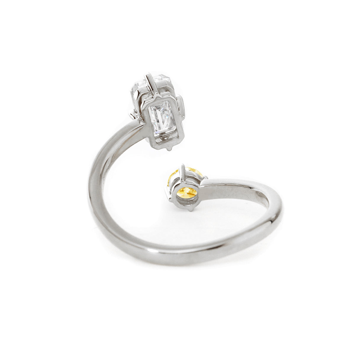 14K Yellow Gold Emerald Cut Lab Diamond & Round Citrine Toi et Moi Ring