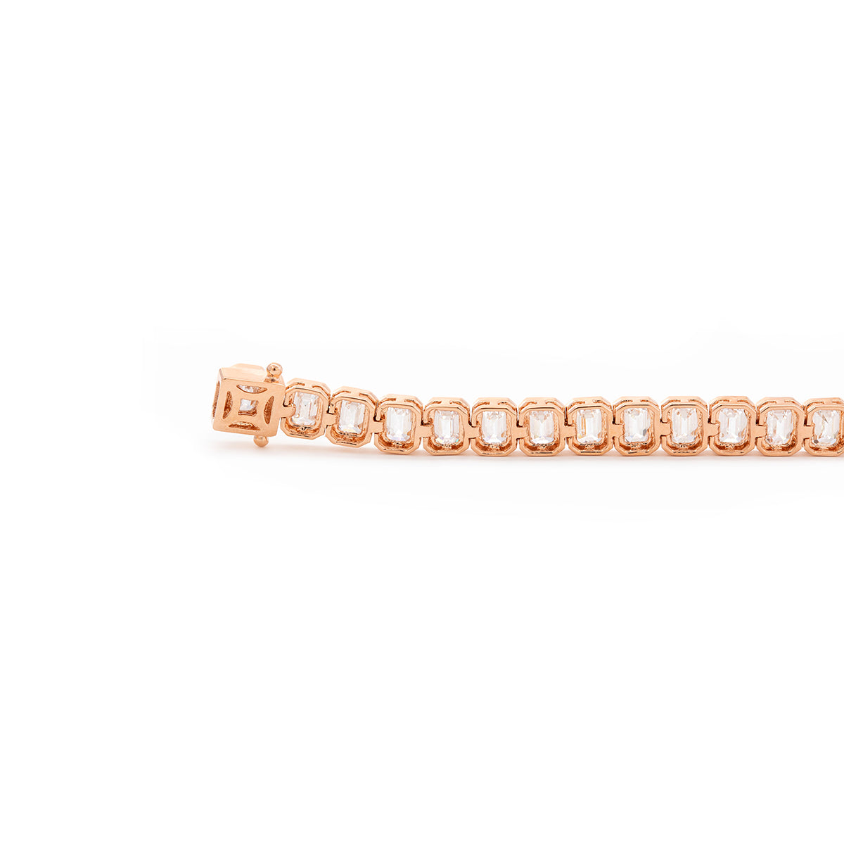 18K Rose Gold Emerald Cut Lab Diamond Bezel Tennis Bracelet