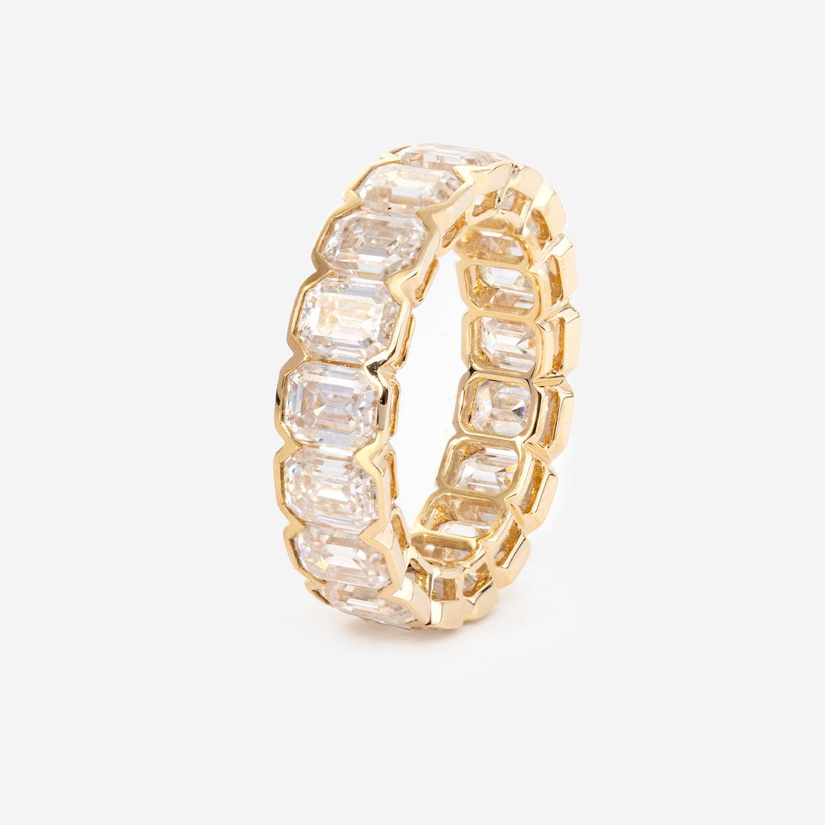 14K Yellow Gold Emerald Cut Lab Diamond Half Bezel Eternity Ring