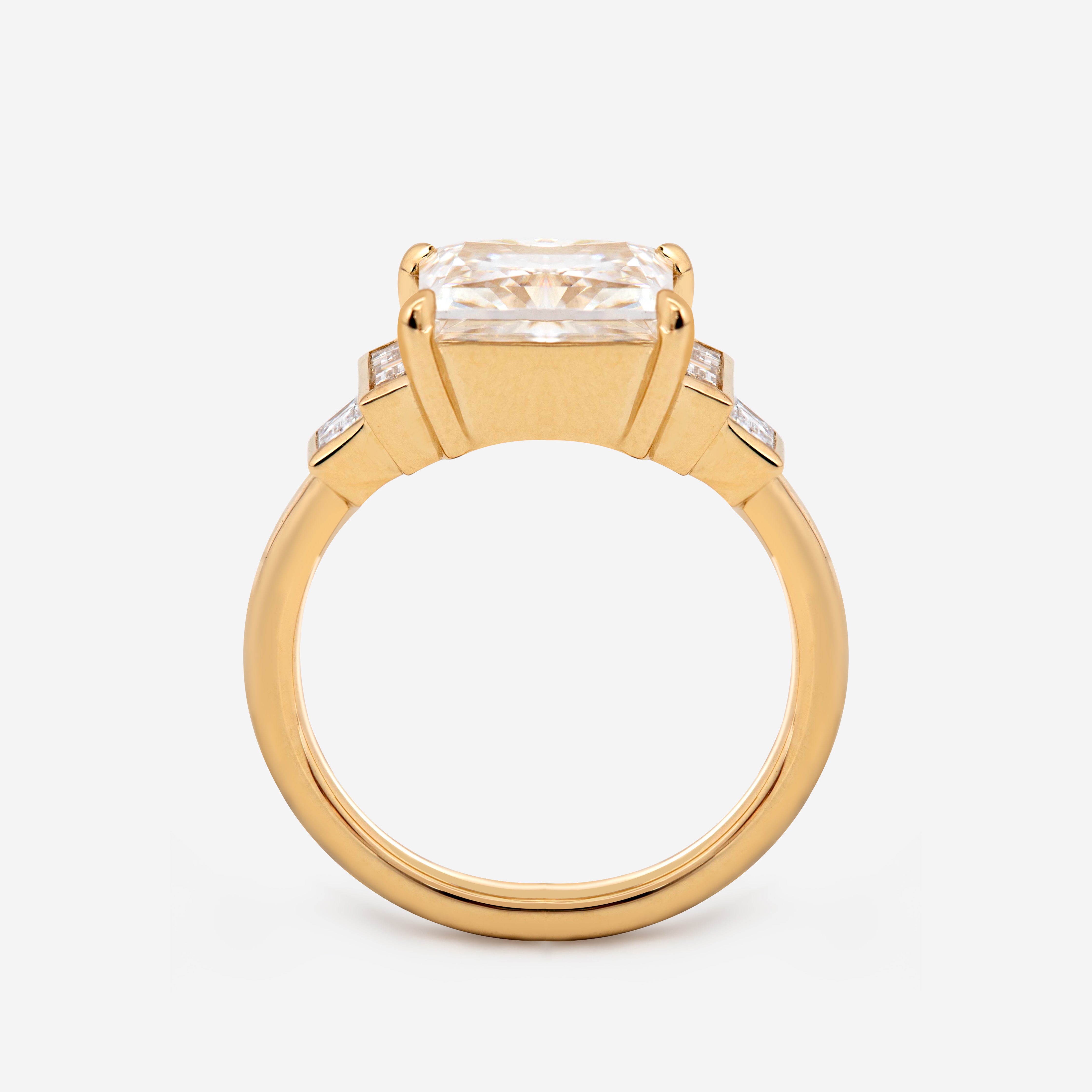 14K Yellow Gold 3.5ct Princess Cut Lab Diamond Ring with Baguette Cut Side-stones