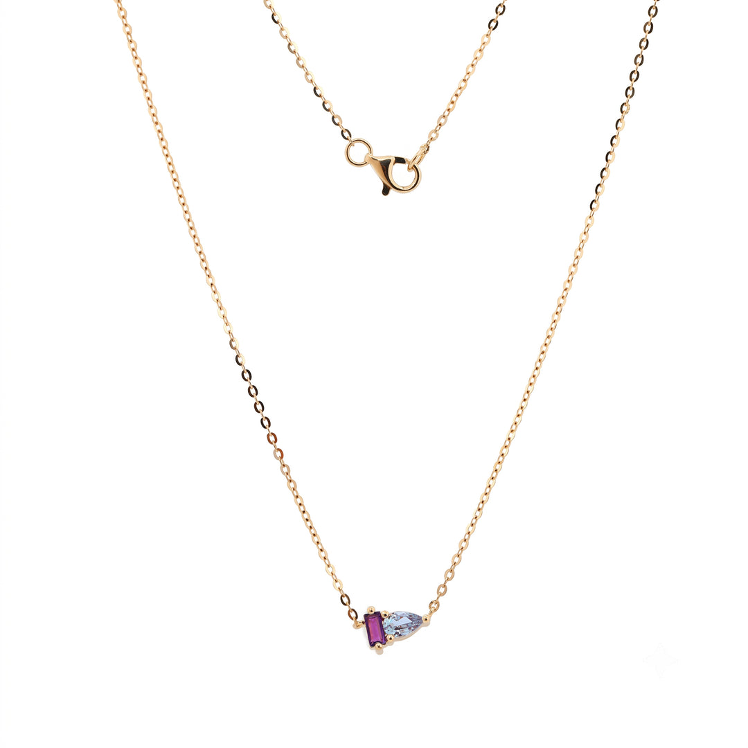Pear-Cut Alexandrite &amp; Baguette-Cut Natural Amethyst Toi et Moi Pendant Necklace