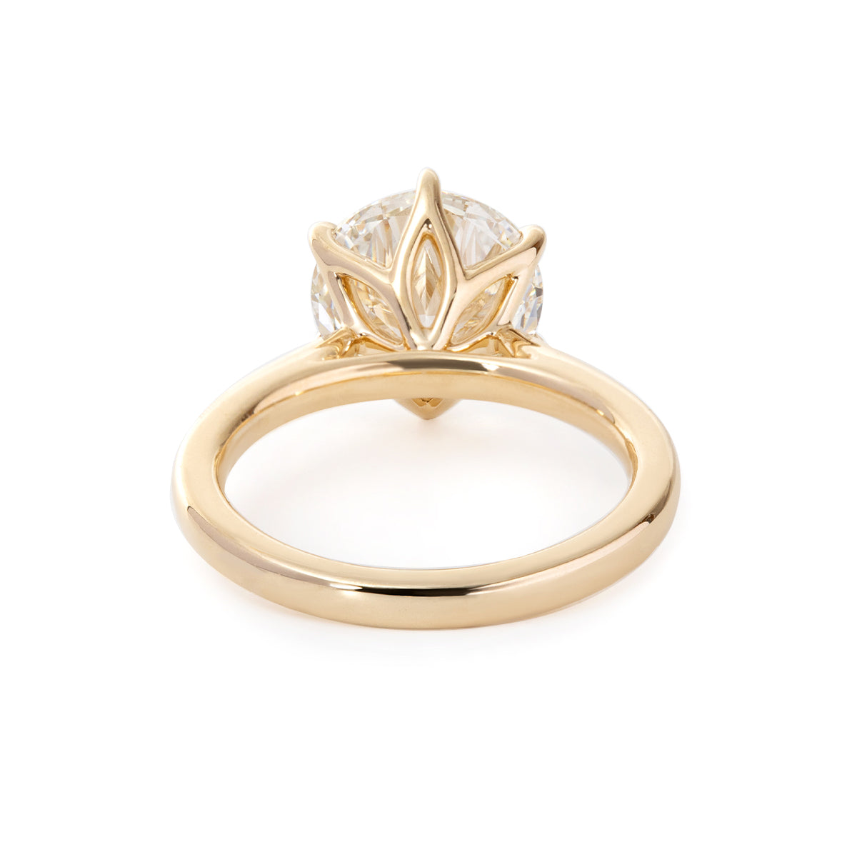 Round Lab Diamond 6-Claw Tulip Cathedral Bridal Set — Engagement Ring with Half Eternity U-Shaped Pavé Band