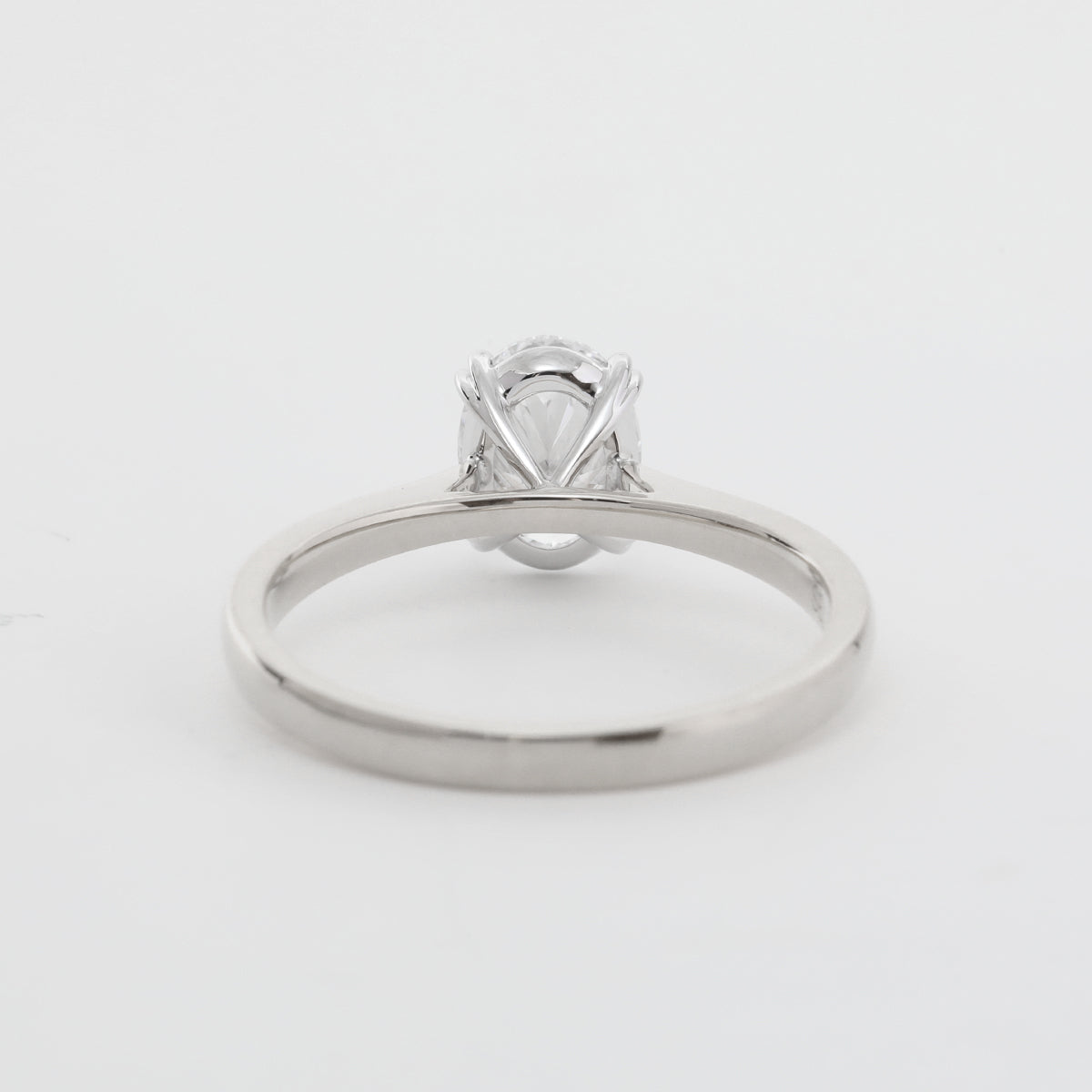 18K White Gold 1 Carat Oval Diamond Ring with Tapered Band and Cathedral Setting