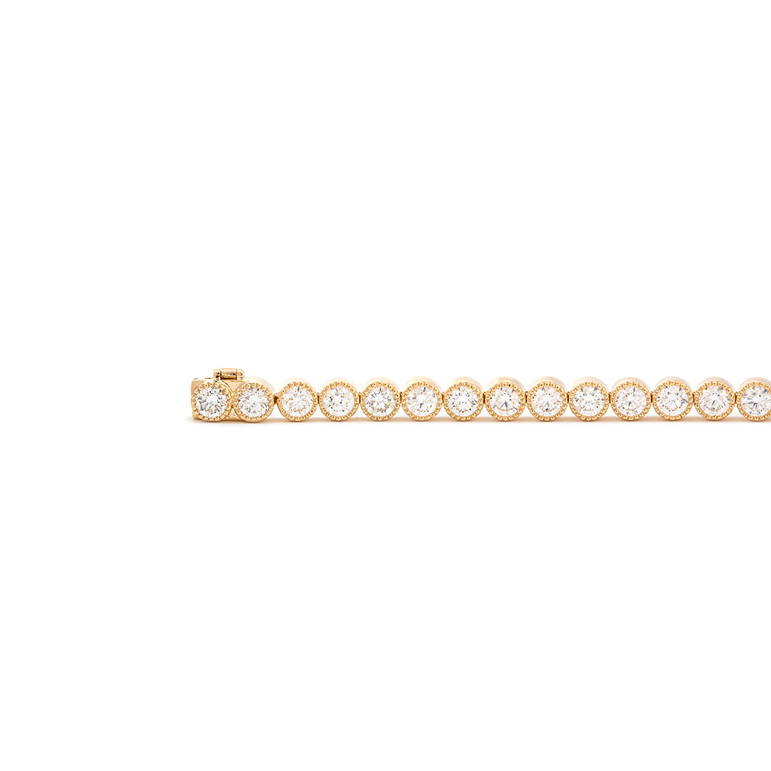 14K Yellow Gold Round Lab Diamond Millegrain Bezel Setting Tennis Bracelet