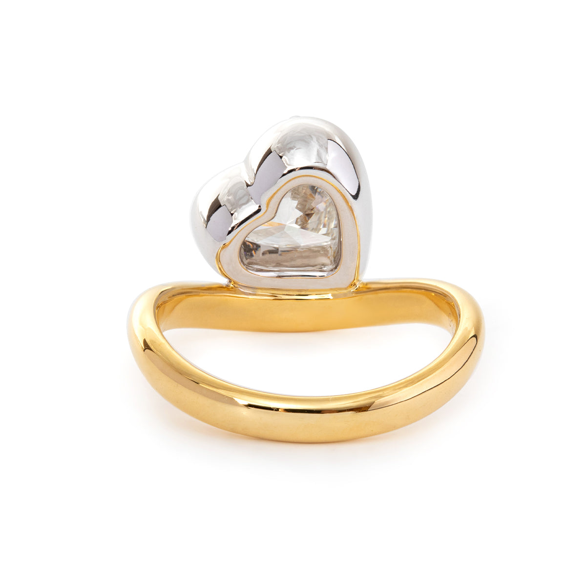 14K Yellow Gold 2.5ct Heart Shaped Lab Diamond Ring with White Gold Bezel and Wave Band