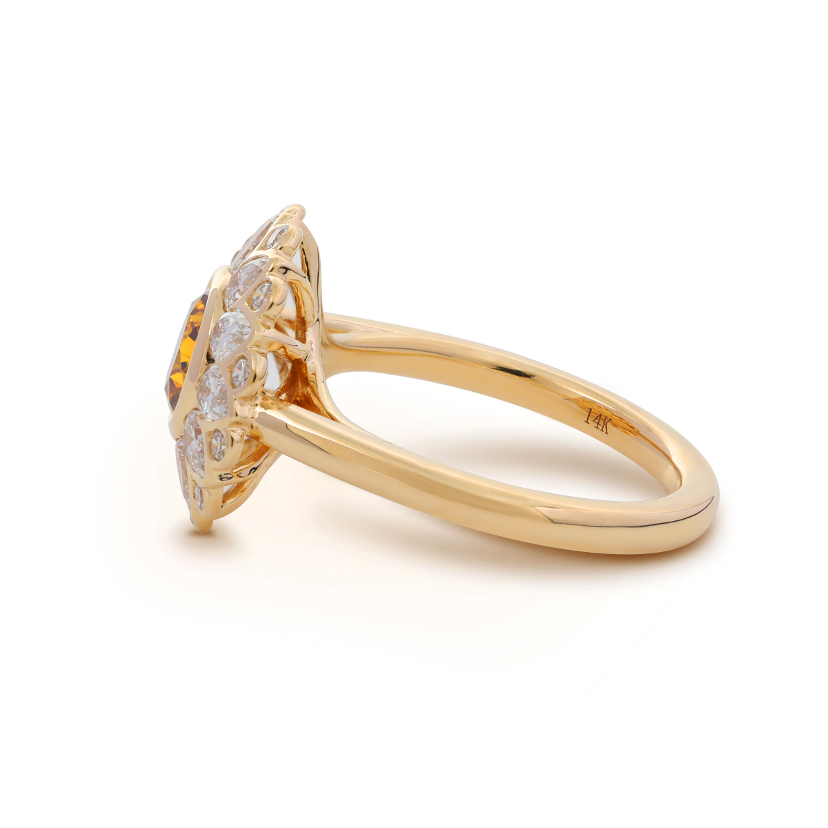 14K Yellow Gold 1.5ct Round Cut Yellow Lab Diamond Nature-Inspired Sunflower Halo Ring