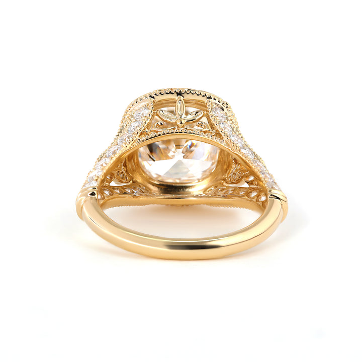 Old Mine-Cut Lab Diamond Antique-Inspired Ring with Pavé Diamond Accents