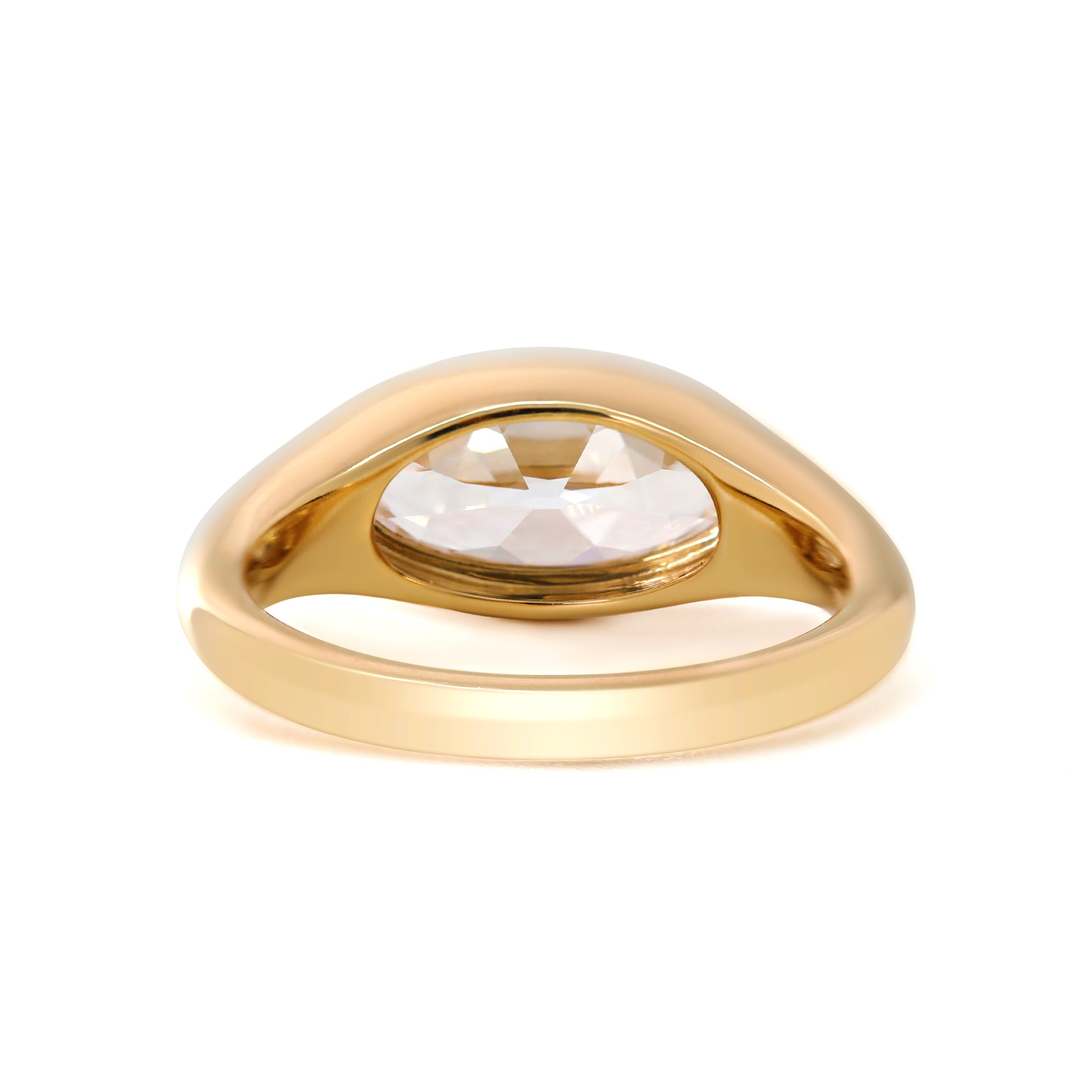 14K Yellow Gold 2ct Elongated Oval Old Mine Cut Lab Diamond Bezel Solitaire Ring