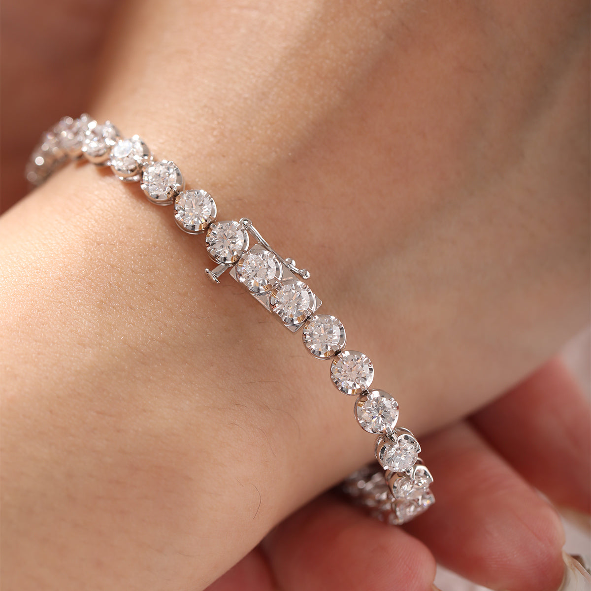 14K White Gold Round Lab Diamond Crown Setting Lab Diamond Tennis Bracelet