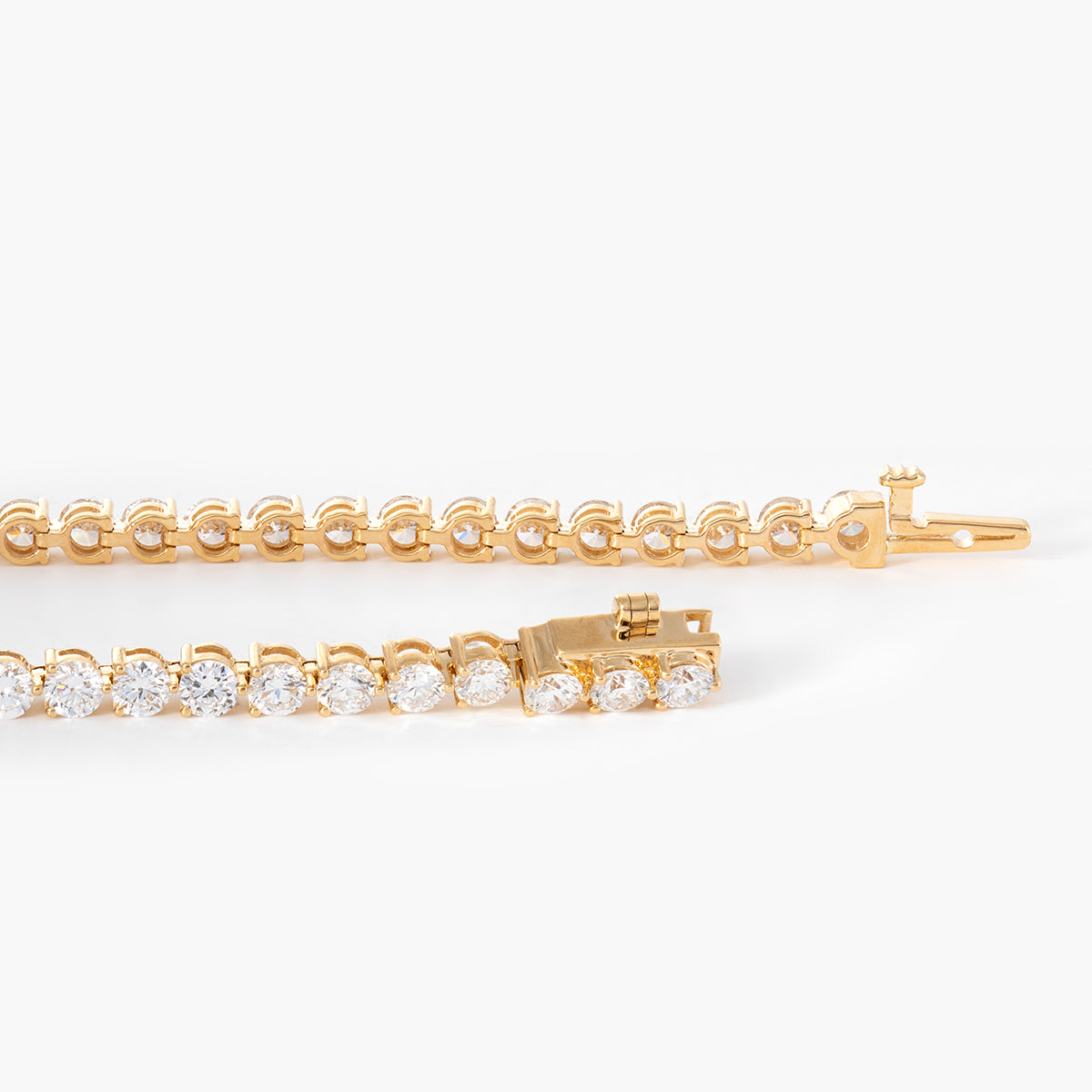 18K Yellow Gold Round Brilliant Cut Lab Diamond Three Prong Tennis Bracelet