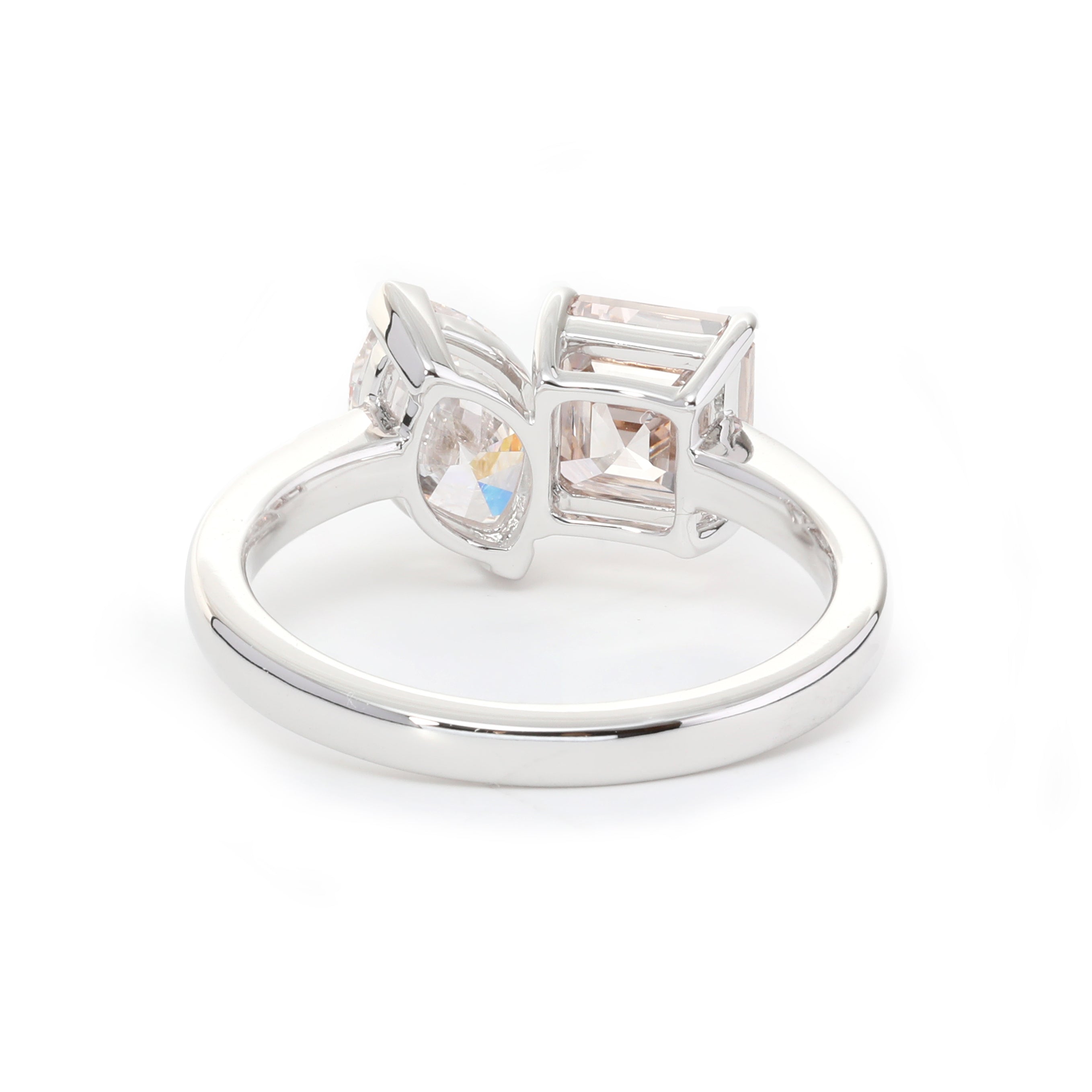 14K Yellow Gold Marquise Cut and Asscher Cut Lab Diamond Toi et Moi Ring