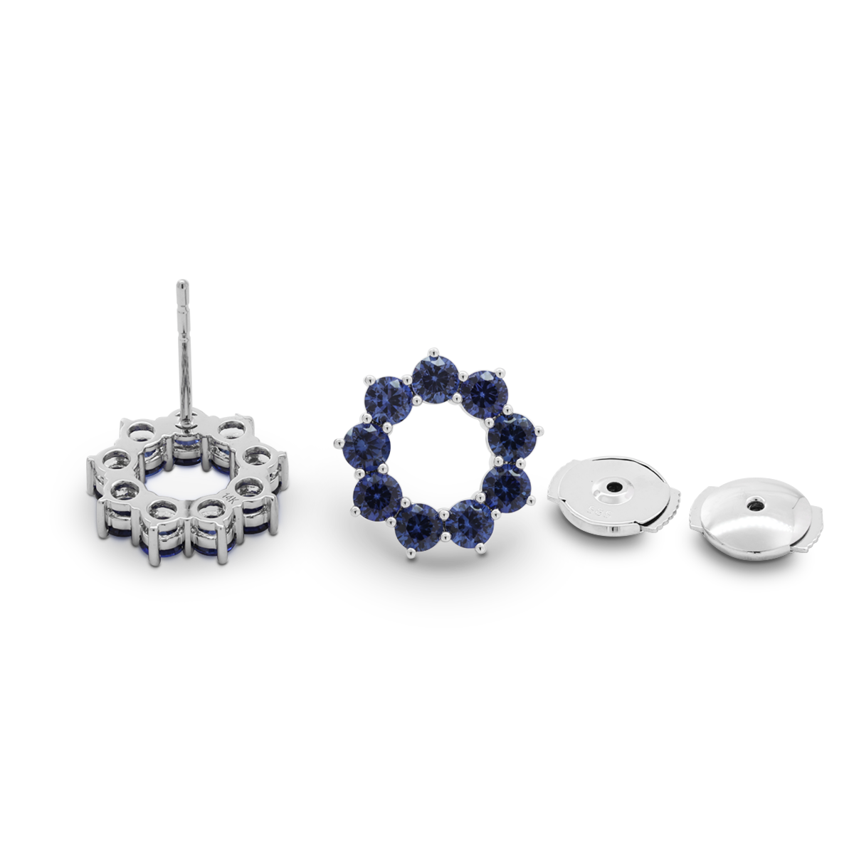 14K White Gold 2.5 ct tw Round Cornflower Lab Sapphire Round Prong Basket Stud Earrings