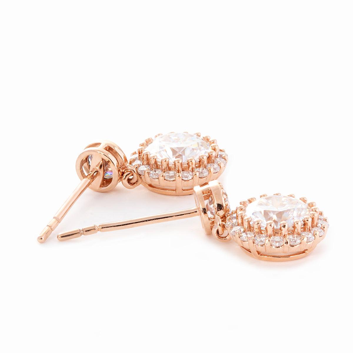 14K Rose Gold Round Lab Diamond Halo Stud Earrings