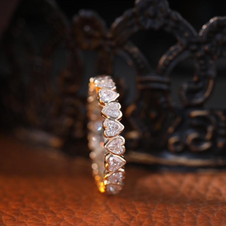 3*3mm Heart Shaped Lab Diamond Bezel Eternity Ring