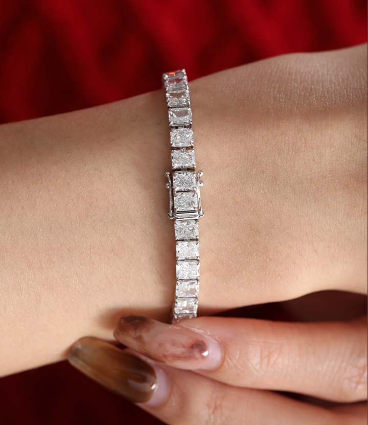 14K White Gold Radiant Cut Lab Diamond 4 Claw Prong Basket Tennis Bracelet