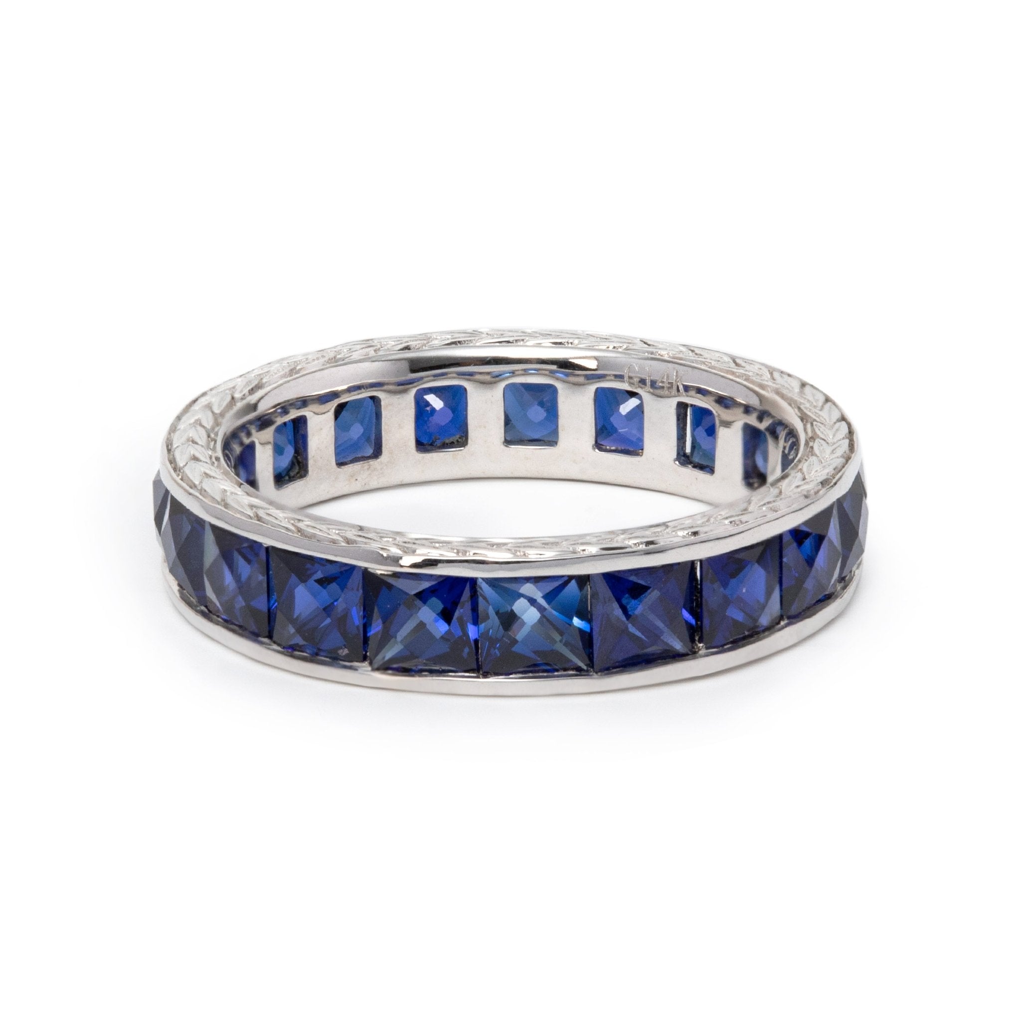 3mm Princess Cut Lab Sapphire Channel Setting Eternity Ring - FIORESE JEWELRY