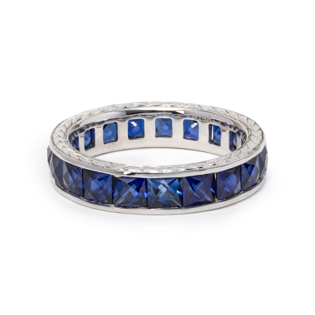 3mm Princess Cut Lab Sapphire Channel Setting Eternity Ring - FIORESE JEWELRY