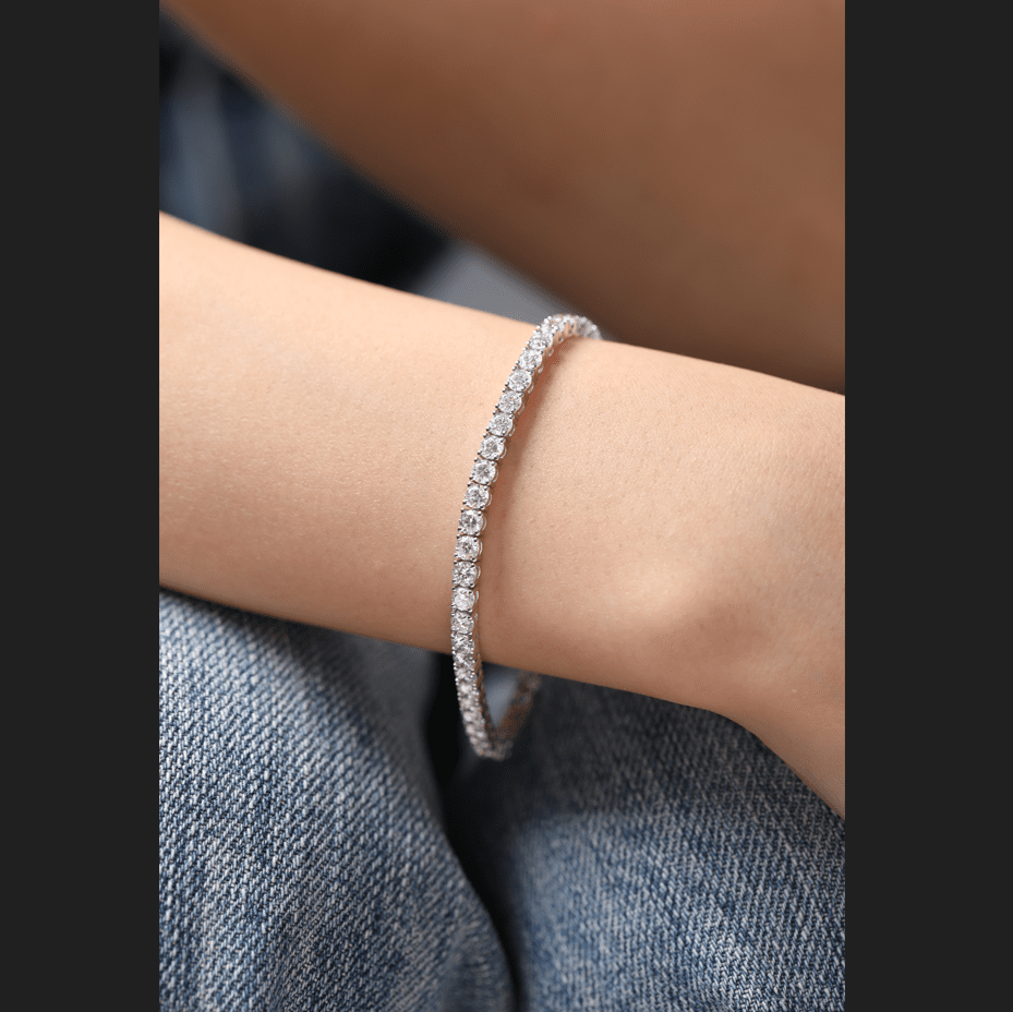 3.8mm Round Cut Lab Diamond 4 Prong Basket Tennis Bracelet Everyday Essential - FIORESE JEWELRY