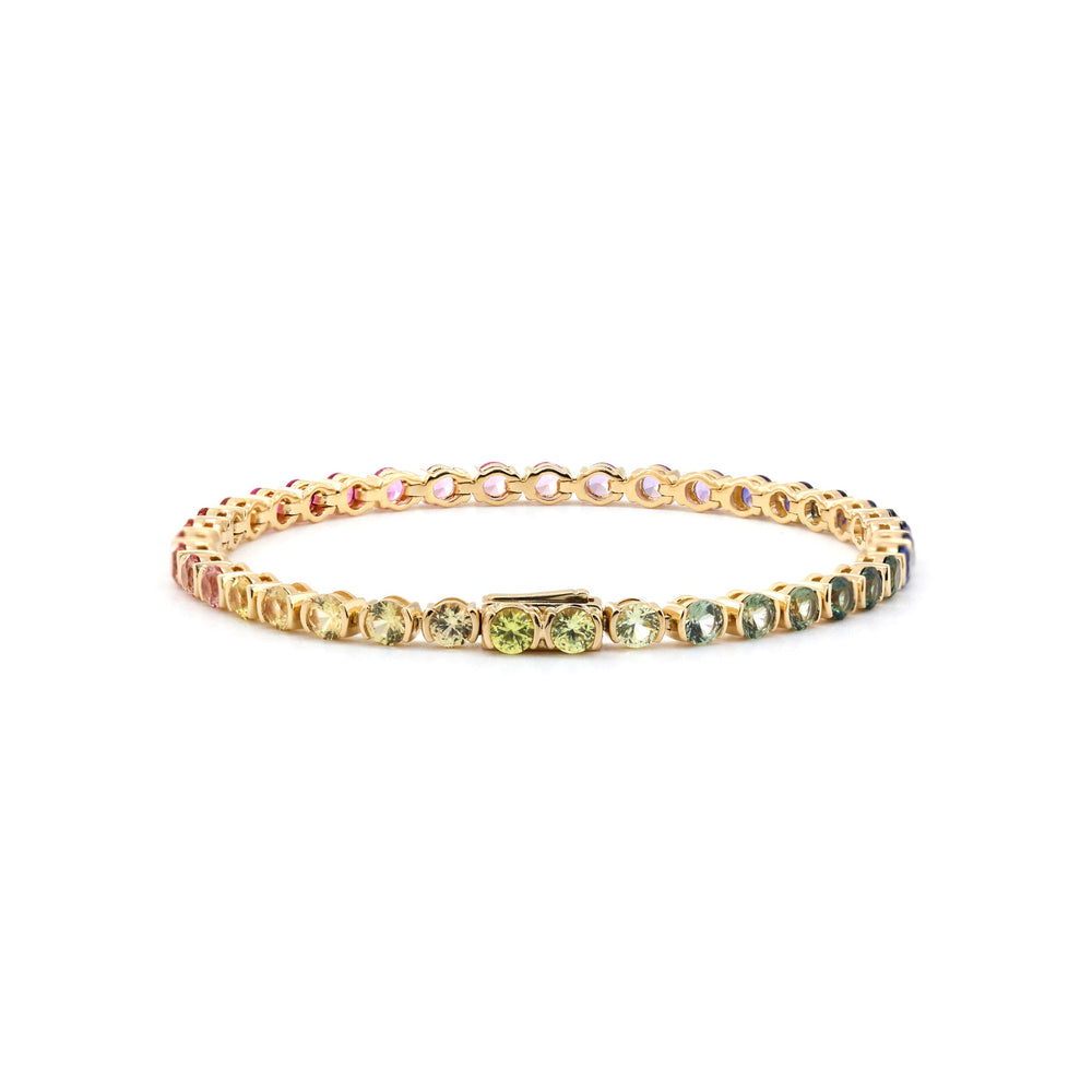 3mm Round-Cut Rainbow Corundum Half-Bezel Tennis Bracelet - FIORESE JEWELRY
