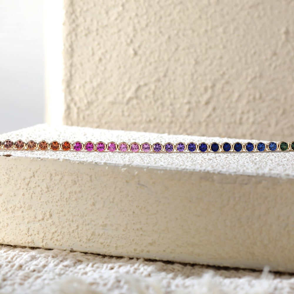 3mm Round-Cut Rainbow Corundum Half-Bezel Tennis Bracelet - FIORESE JEWELRY