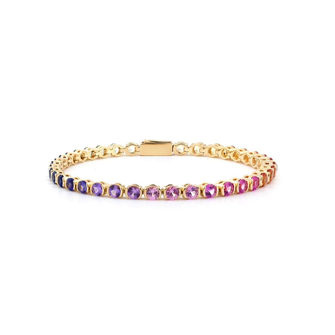 3mm Round-Cut Rainbow Corundum Half-Bezel Tennis Bracelet - FIORESE JEWELRY