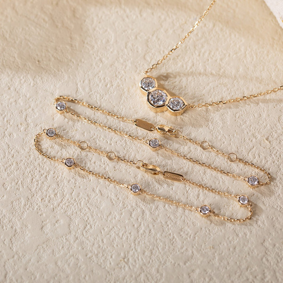 3mm Round Lab Diamond 5 - Stone Bezel - Set Adjustable Station Bracelet - FIORESE JEWELRY