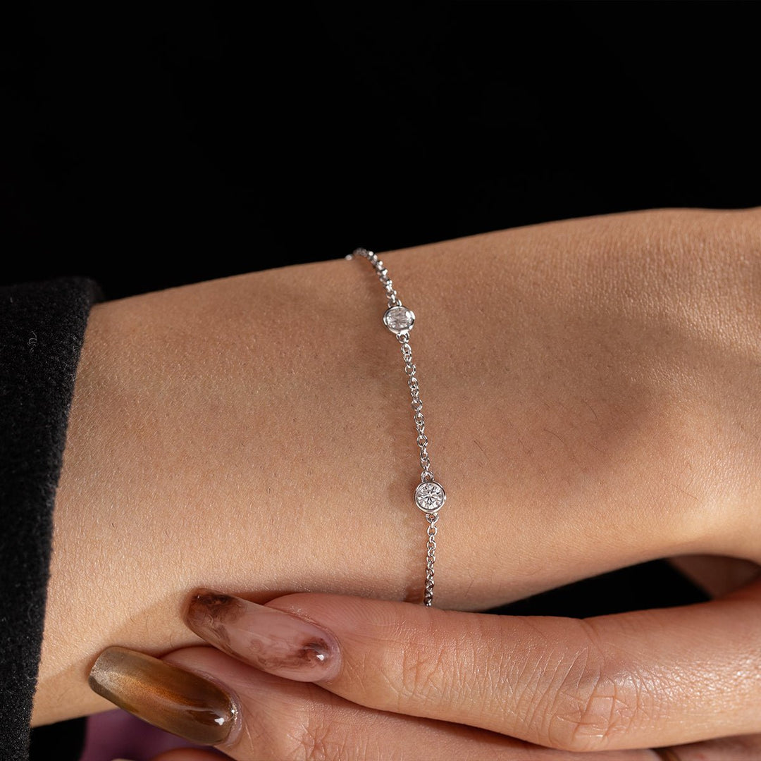3mm Round Lab Diamond Bezel - Set Station Bracelet - FIORESE JEWELRY