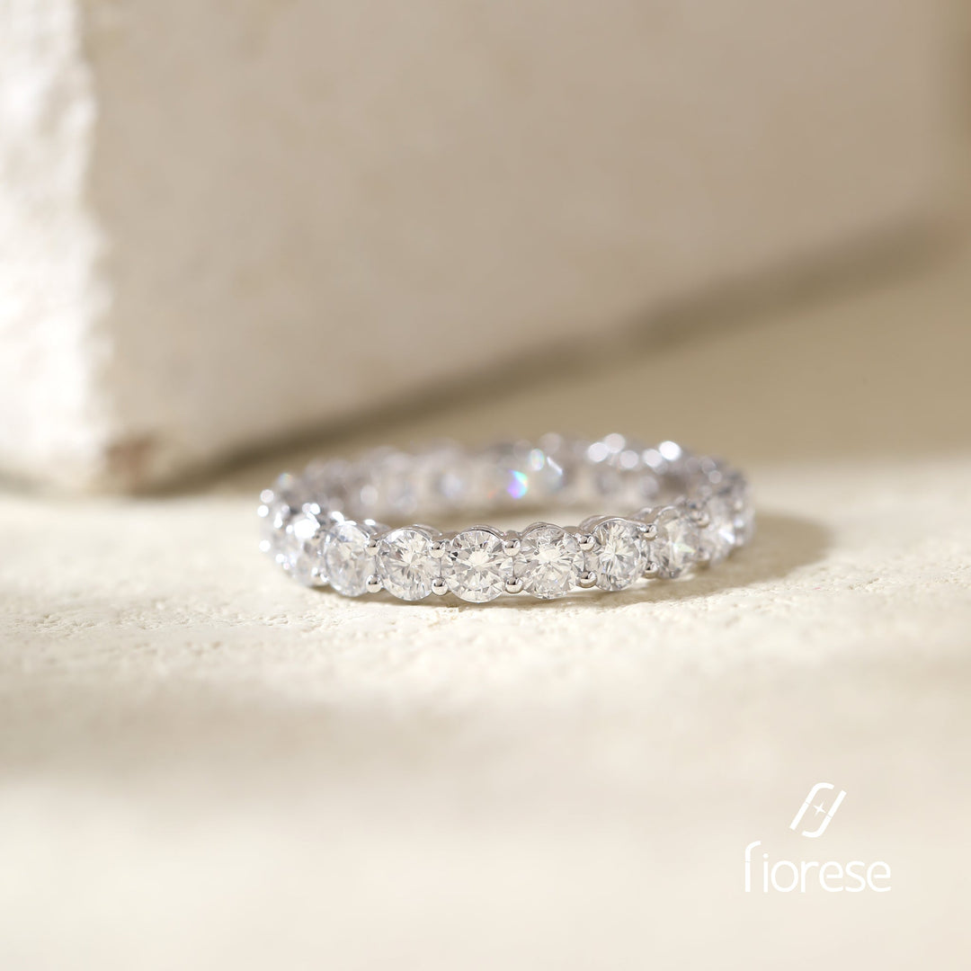 3mm Round Lab Diamond Eternity Ring with Shared Prong Basket Setting - FIORESE JEWELRY