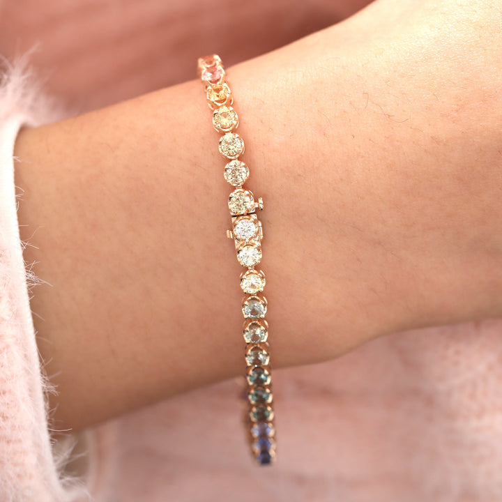 3mm Round Rainbow Corundum Crown-Set Tennis Bracelet - FIORESE JEWELRY