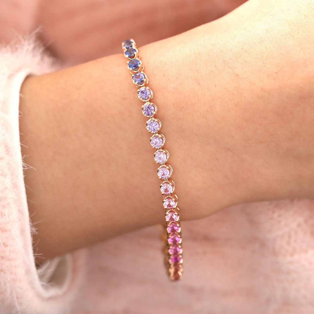 3mm Round Rainbow Corundum Crown-Set Tennis Bracelet - FIORESE JEWELRY