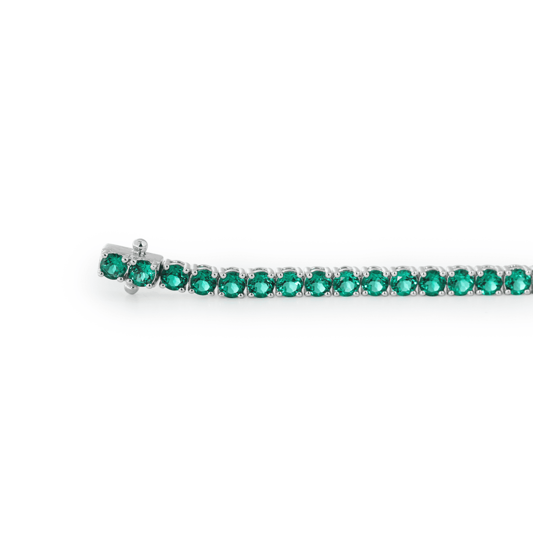 3mm Round Zambian Lab Emerald 4 Prong Basket Tennis Bracelet with Box Clasp and Double Safety - FIORESE JEWELRY
