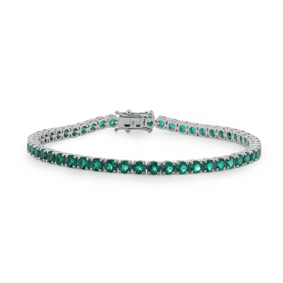 3mm Round Zambian Lab Emerald 4 Prong Basket Tennis Bracelet with Box Clasp and Double Safety - FIORESE JEWELRY