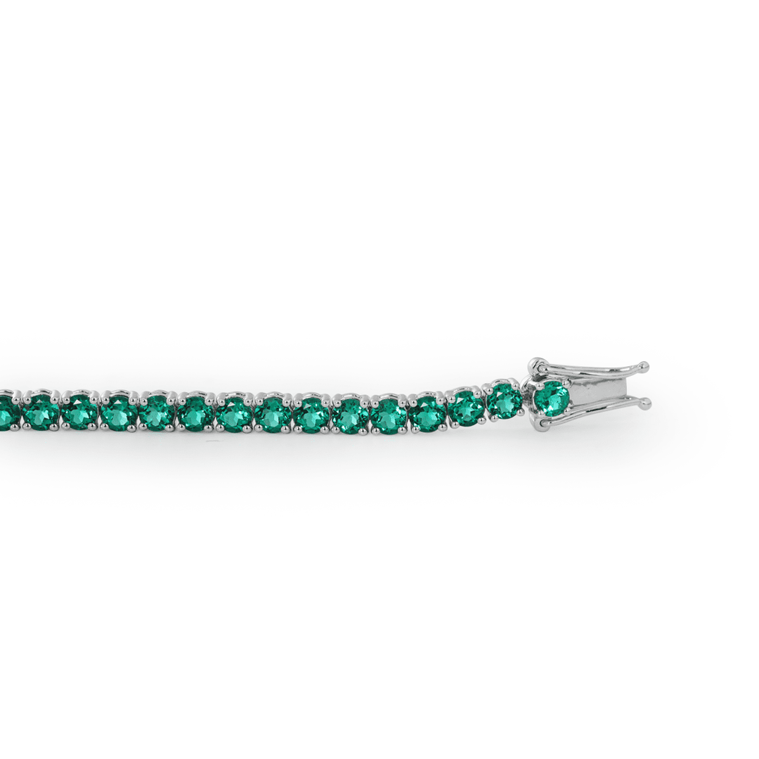 3mm Round Zambian Lab Emerald 4 Prong Basket Tennis Bracelet with Box Clasp and Double Safety - FIORESE JEWELRY