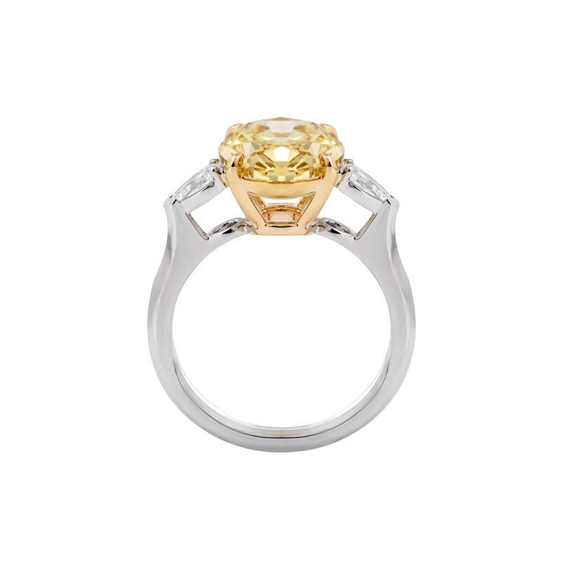 4.04CT Oval Old Mine Cut Yellow Lab Diamond Basket Set Three Stone Ring - FIORESE JEWELRY