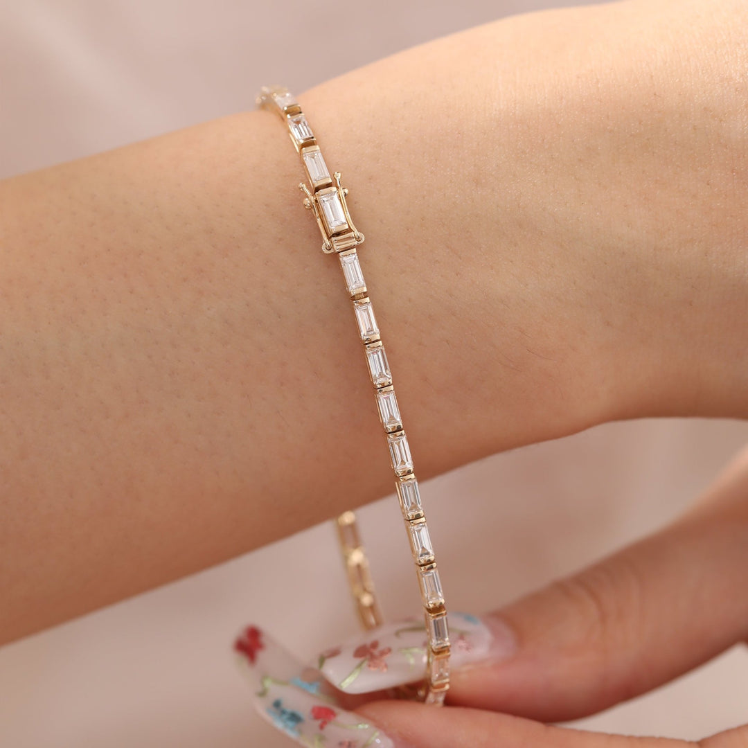 4×2mm Baguette Cut Lab Diamond Half - Bezel Basket Tennis Bracelet - FIORESE JEWELRY