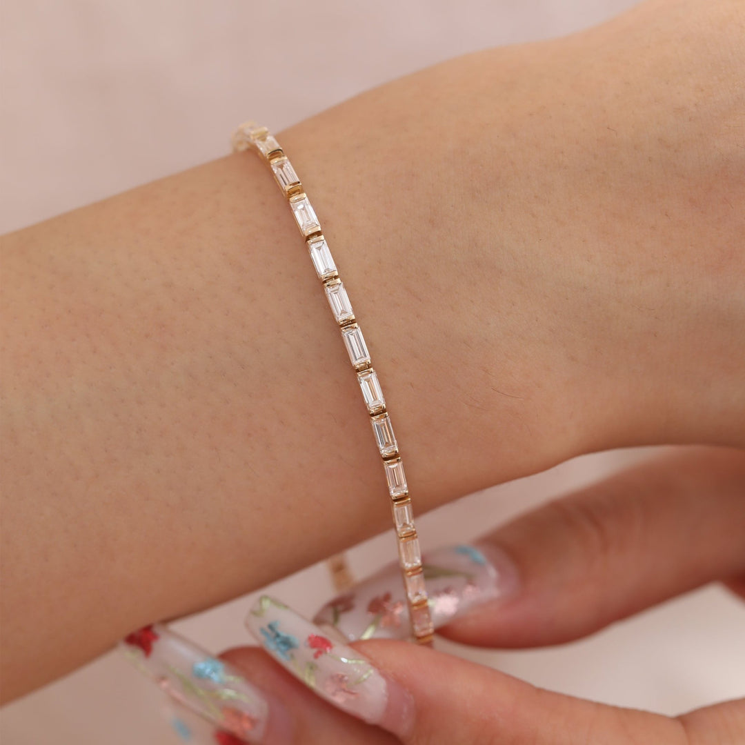 4×2mm Baguette Cut Lab Diamond Half - Bezel Basket Tennis Bracelet - FIORESE JEWELRY